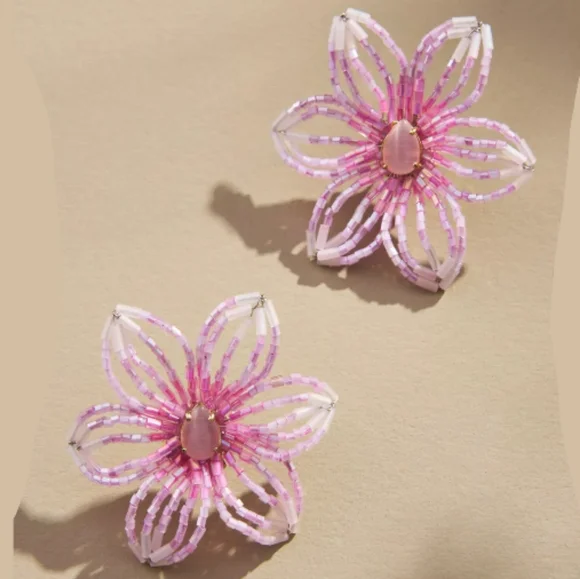 Anthropologie Small Beaded Post Earrings in Pink - Picture 1 of 5
